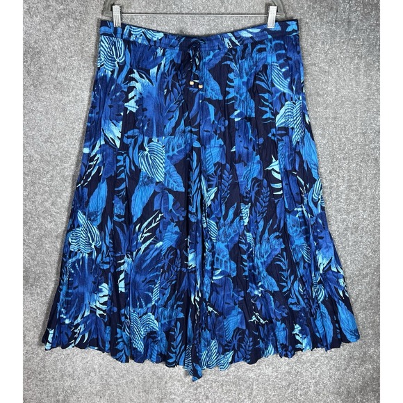 Collections Etc Wide Leg Palazzo Pants Womens Sz XL Blue Leaf Tropical Hawaiian - Picture 1 of 7